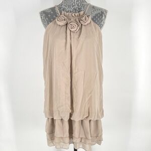 Runway Paris Dress Sleeveless Ruffle Floral Detail Mini Nude M Retro‎ Y2K Boho